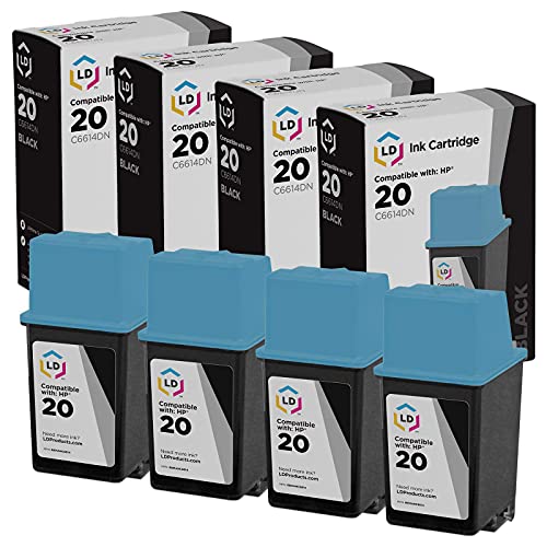 LD Products Remanufactured Ink Cartridge Replacement for HP 20 C6614DN (Black, 4-Pack) Compatible with P2100U P2200 P2300U P2500 P2600 DeskJet 610 610C 610CL 612 612C 630 630C 632 632C