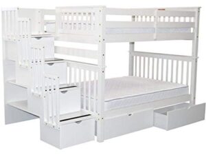 bedz king stairway bunk beds full over full with 4 drawers in the steps and 2 under bed drawers, white