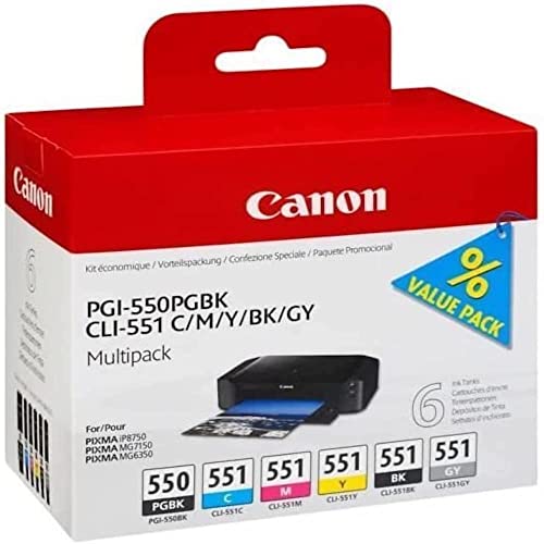 Canon Ink Cartridge for Pgi550Pgbk/Cli551 - Multicolour (Pack of 6)