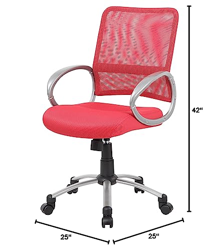 Boss Office Products Mesh Back Task Chair with Pewter Finish in Red