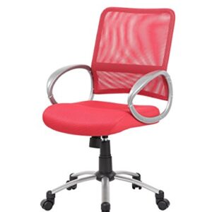 Boss Office Products Mesh Back Task Chair with Pewter Finish in Red