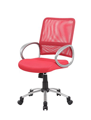 Boss Office Products Mesh Back Task Chair with Pewter Finish in Red