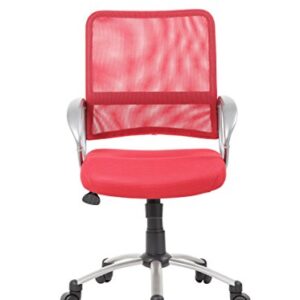 Boss Office Products Mesh Back Task Chair with Pewter Finish in Red