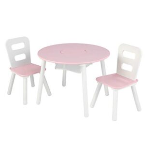 kidkraft wooden round table & 2 chair set with center mesh storage- pink & white, 23.5 x 23.5 x 17.2
