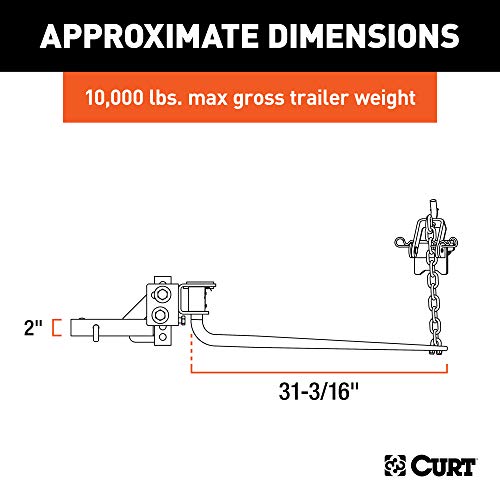 CURT 17052 Round Bar Weight Distribution Hitch with Integrated Lubrication, Up to 10K, 2-Inch Shank