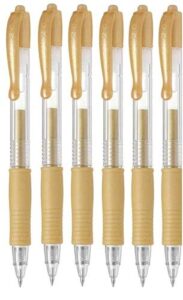 pilot g2 07 metallic gold fine retractable gel ink pen rollerball 0.7mm nib tip 0.39mm line width refillable bl-g2-7 (pack of 6)