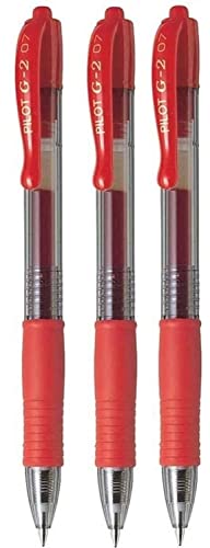 Pilot G2 07 Red Fine Retractable Gel Ink Pen Rollerball 0.7mm Nib Tip 0.39mm Line Width Refillable BL-G2-7 (3)