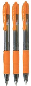 pilot g2 07 orange fine retractable gel ink pen rollerball 0.7mm nib tip 0.39mm line width refillable bl-g2-7 (pack of 3)