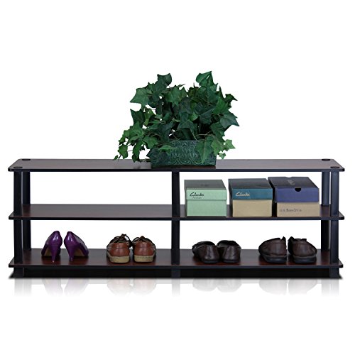 Furinno 14038DC/BK TST No Tools 3-Tier Wide Shoe Storage Rack, Dark Cherry/Black