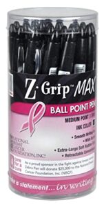 zebra pen z-grip max bold retractable ballpoint pen, 1.2mm, black with pink ribbon, 24-pack (32577)