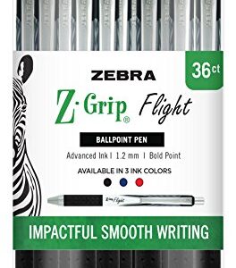 Zebra Pen Z-Grip Flight Retractable Pen, Bold Point, 1.2mm, Assorted colors, 36-Count