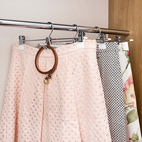 HANGERWORLD 12 Chrome 13.4inch Metal Pants Skirt Adjustable White Non Slip Clip Coat Clothes Garment Hangers with Accessory Hook