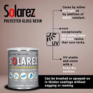 SOLAREZ UV Cure Polyester Gloss Resin (4 oz), Original Formula for Custom Woodworking or Sanding, Pool Cues, Guitar Making, Counter Tops, Bar Tops, Wood Tables ~ Made in the USA