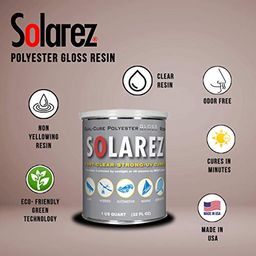 SOLAREZ UV Cure Polyester Gloss Resin (4 oz), Original Formula for Custom Woodworking or Sanding, Pool Cues, Guitar Making, Counter Tops, Bar Tops, Wood Tables ~ Made in the USA