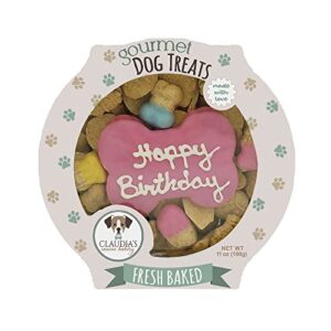 claudia's canine bakery - happy birthday pink cookie gift box, 11 oz.