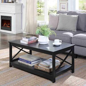 Convenience Concepts Oxford Coffee Table with Shelf, Black