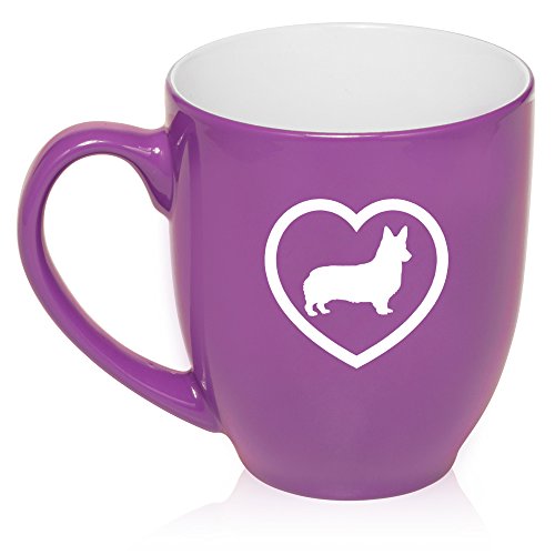 16 oz Purple Large Bistro Mug Ceramic Coffee Tea Glass Cup Corgi Heart