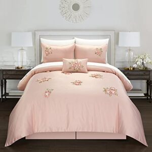 chic home rosetta 5-piece comforter set, queen, pink
