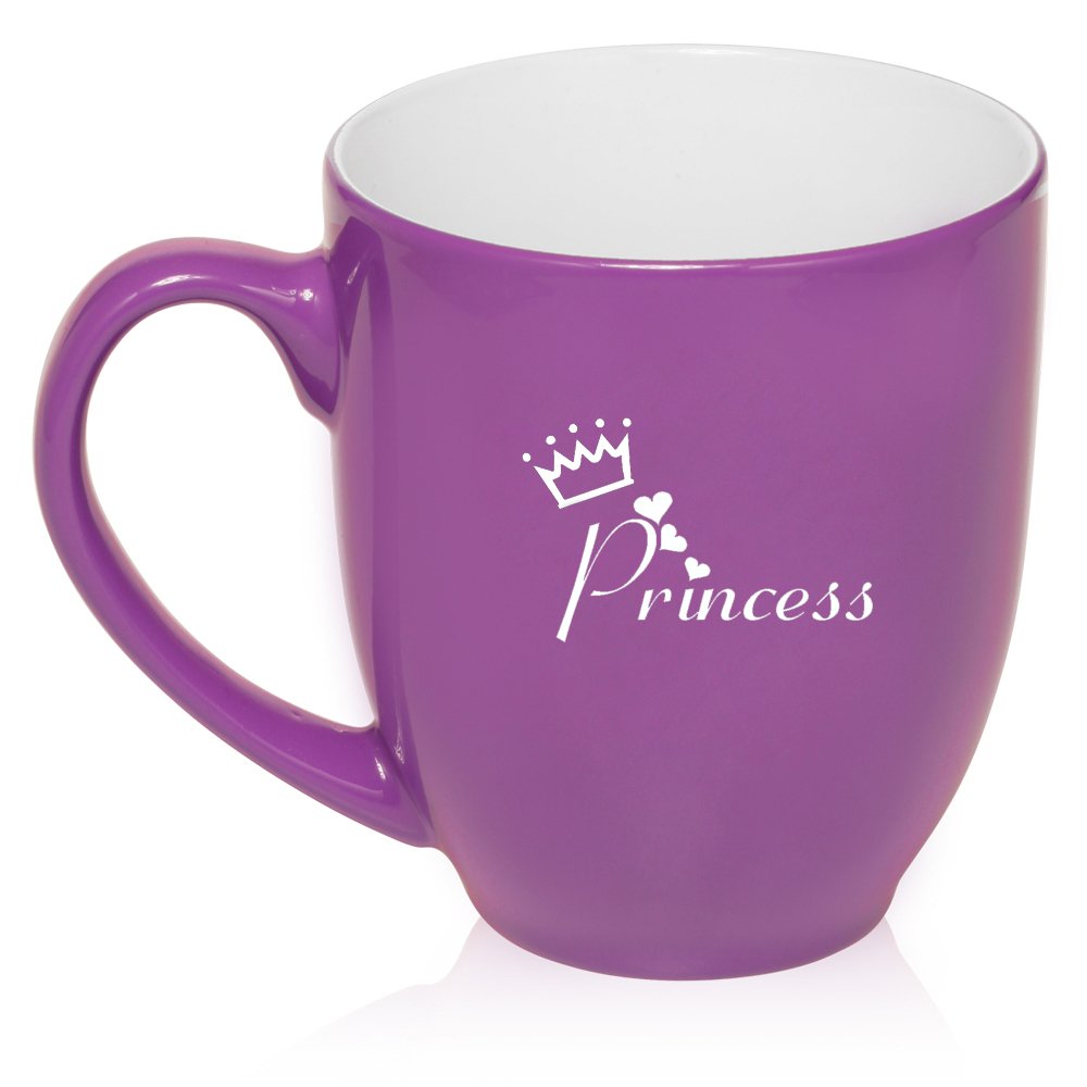 16 oz Purple Large Bistro Mug Ceramic Coffee Tea Glass Cup Princess with Crown