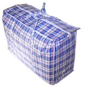 large plastic checkered storage laundry shopping bags w. zipper & handles (3 pack)