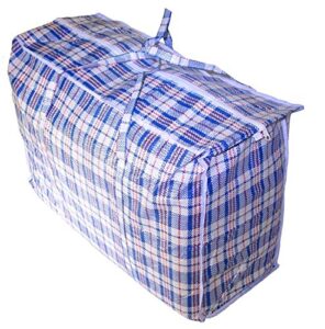 cotton fly jumbo plastic checkered storage laundry shopping bags w. zipper & handles size=27" x 25" x6" (6 pack)