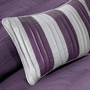 Madison Park Hampton Luxe Comforter Set-Modern Stitching Design All Season Down Alternative Cozy Bedding with Matching Shams, Decorative Pillow, Queen (90 in x 90 in), Plum 7 Piece