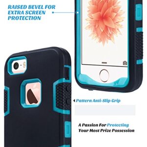 ULAK iPhone 5S Case, iPhone 5 Case,iPhone SE Case, Knox Armor Heavy Duty Shockproof Sport Rugged Drop Resistant Dustproof Protective Case Cover for Apple iPhone 5 5S SE -Blue+Black