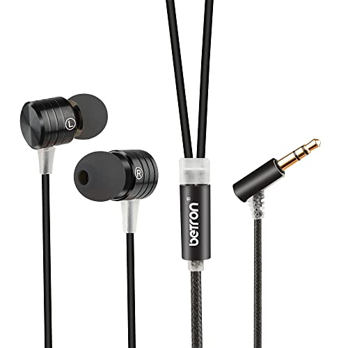 Betron B550 Earphones Wired Headphones in Ear Noise Isolating Earbuds with Bass Driven Sound Tangle-Free Cable 3.5mm Jack (Black)