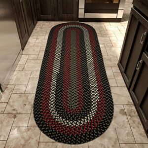 Super Area Rugs Homespun Braided Rug Indoor Outdoor Rug Textured Durable Patio Deck Carpet, Black & Red, 2' X 6' Runner