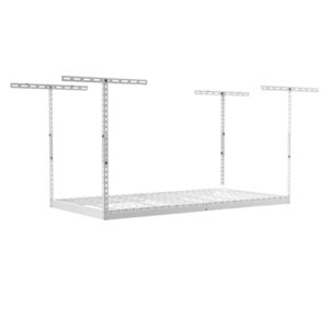 saferacks – 2x8 overhead garage storage rack - height adjustable steel overhead storage rack - 400 pound weight capacity (white, 12"-21")