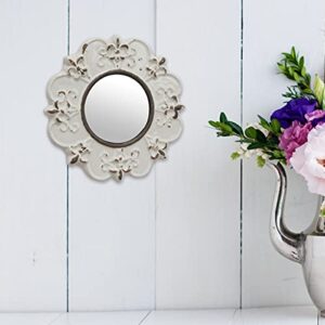 Stonebriar Decorative 8" Antique Off White Round Ceramic Accent Wall Mirror