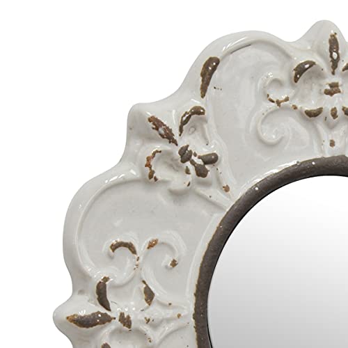 Stonebriar Decorative 8" Antique Off White Round Ceramic Accent Wall Mirror