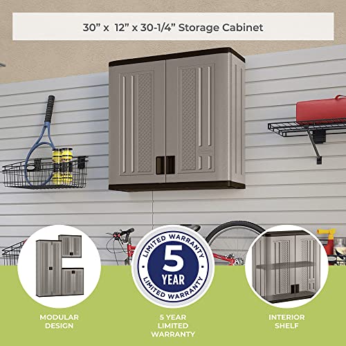 Suncast BMC3000 Cabinet-Resin Construction for Wall Mounted Garage Storage, 30.25" Organizer, Silver/Platinum