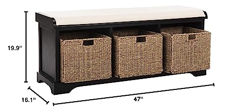 Safavieh Black American Homes Collection Lonan Grey and White Wicker Storage Bench, 0