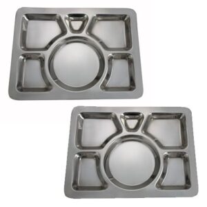 set of 2-6 compartment cafeteria food tray, cafeteria eating mess tray - stainless steel