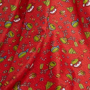 teenage mutant ninja turtles christmas fabric, 100% synthetic pongee, red, 59/60" wide, digital fabric by the yard