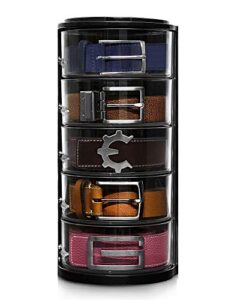 elypro premium acrylic belt organizer - sleek, multi-functional storage for belts, jewelry, makeup & hair accessories - transparent, rotating drawers, stackable & wall-mountable design
