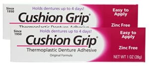 cushion grip thermoplastic denture adhesive, 1 oz (pack of 2) - refit and tighten loose and uncomfortable denture [not a glue adhesive, acts like a soft reline for denture]