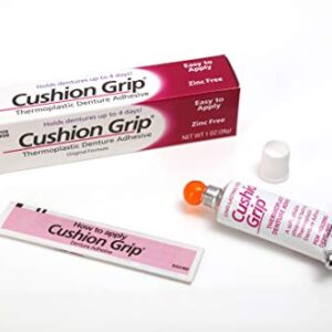 Cushion Grip Thermoplastic Denture Adhesive, 1 oz (Pack of 2) - Refit and Tighten Loose and Uncomfortable Denture [Not A Glue Adhesive, Acts Like A Soft Reline for Denture]