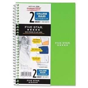 mead five star spiral notebook, 2 subject, 6" x 9.5", 100 sheets, 3 pack, assorted colors (6180)