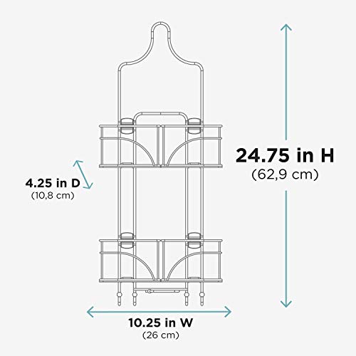 Zenna Home Hanging Shower Caddy, Over the Shower Head Bathroom Storage, Made for Handheld Shower Hoses, Rust Resistant, No Drilling, Expandable Organizer with 4 Baskets, Razor Holders, Hooks, Bronze