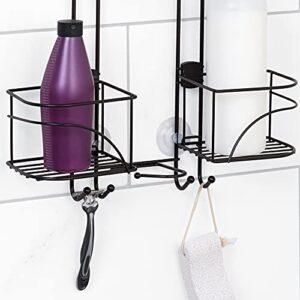 Zenna Home Hanging Shower Caddy, Over the Shower Head Bathroom Storage, Made for Handheld Shower Hoses, Rust Resistant, No Drilling, Expandable Organizer with 4 Baskets, Razor Holders, Hooks, Bronze