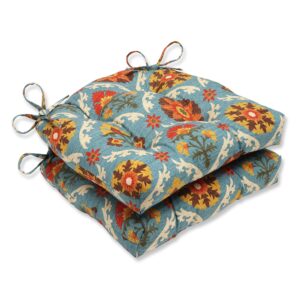 pillow perfect mayan medallion reversible chair pad, set of 2,blue
