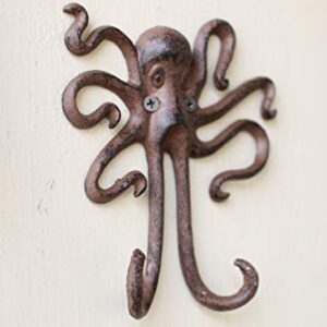 Kalaou Cast Iron Wall- Coat Hook- Octopus- 5.5" By 6"