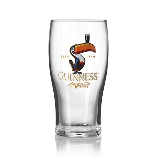 Guinness Toucan Pint Glass, Single Glass | 20oz Pints Drinking Cup | Thick Beer Glasses | Guinness Beer 20 oz Beer Can Glass