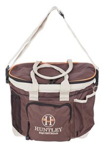 huntley equestrian deluxe grooming bag perfectly designed easy access multi pocket zipper top closure double handles shoulder strap exterior pockets - brown