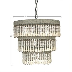 Creative Co-Op Metal & Wood Beaded Chandelier, 20.5" Round by 20" Height, Off- White