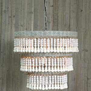 Creative Co-Op Metal & Wood Beaded Chandelier, 20.5" Round by 20" Height, Off- White