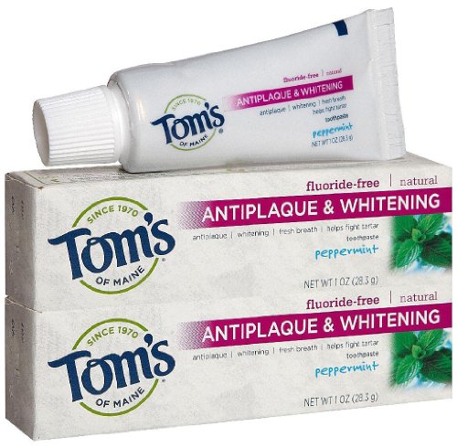 Tom's of Maine Antiplaque Tartar Control plus Whitening Toothpaste Trial Size, Peppermint - 1 oz - 2 pk