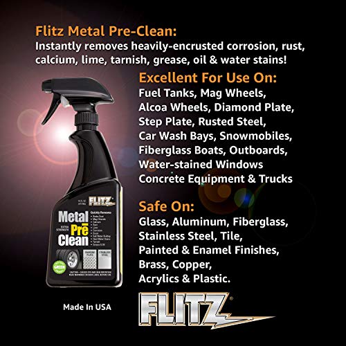 Flitz Industrial Strength Metal Pre Clean to Remove Corrosion, Rust, Calcium, Lime and More, Works in 60 Seconds, 16 Ounce